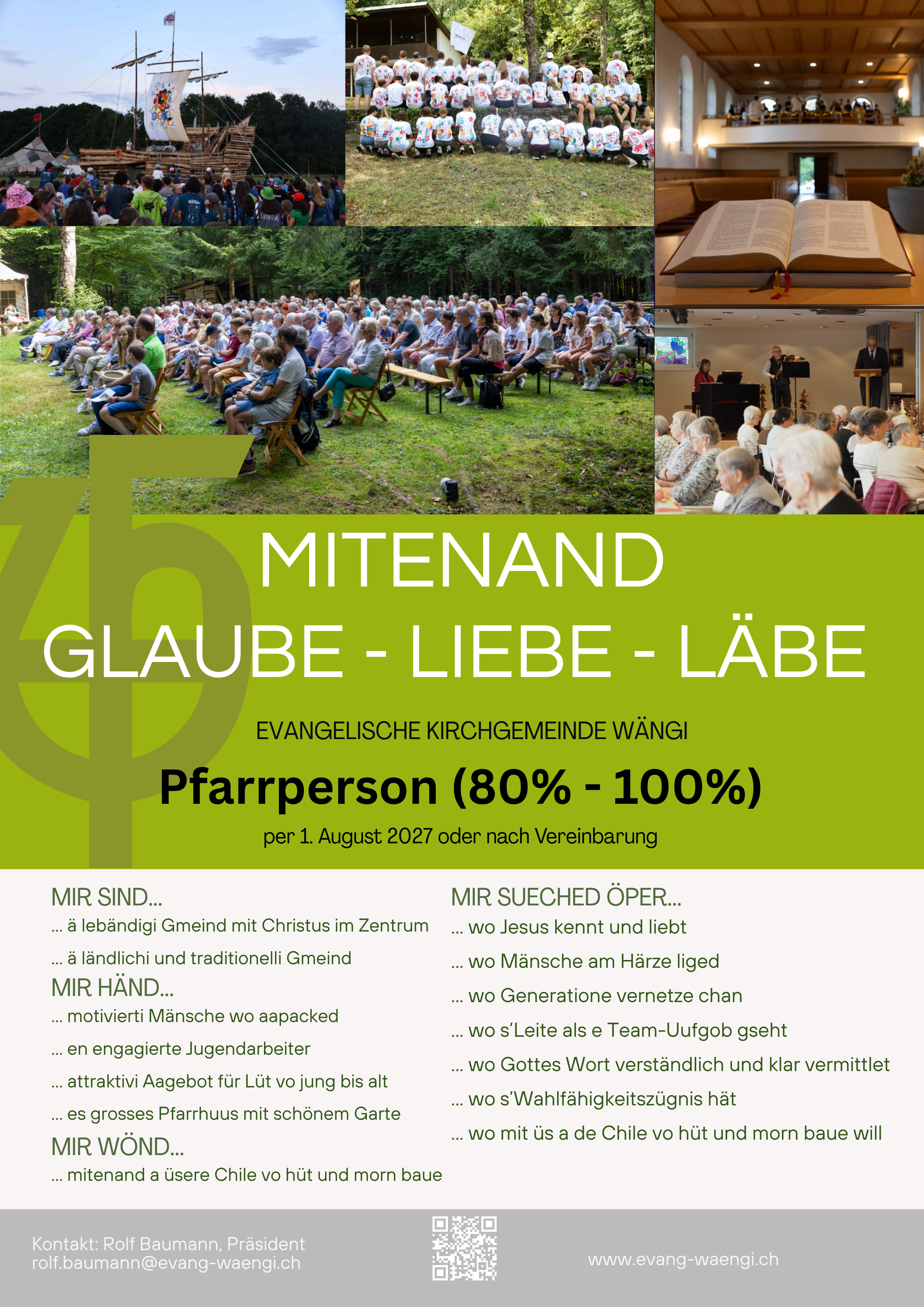 Stelleninserat: Pfarrperson 80–100 Prozent für die Evangelische Kirchgemeinde Wängi